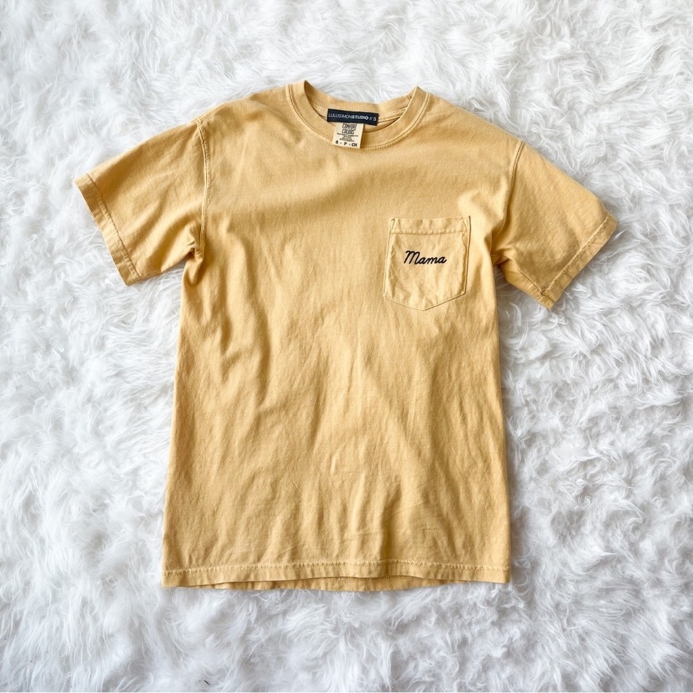 Lulusimon “Mama” Graphic Pocket Tee Yellow Comfort Colors Cotton Shirt Size S